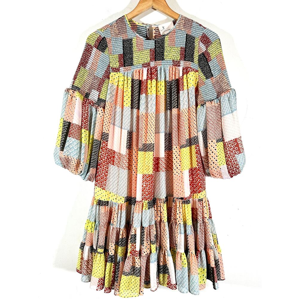 Cinq A Sept Patchwork Rika Swing Dress Womans 6 whimsy babydoll - Picture 3 of 16